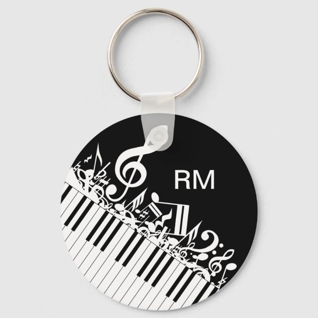 Personlig Jumled Musik noter och Piano Nycklar Nyckelring (Framsida)