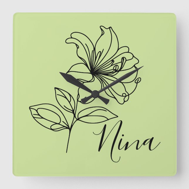 Personlig June Honeysuckle Birth Flower Gift Fyrkantig Klocka (Framsida)