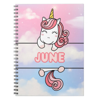 Personlig June Unicorn Flickaktigt Notebook Anteckningsbok