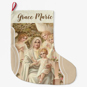 Personlig jungfruliga Mary med Jesus & änglar Stor Julstrumpa