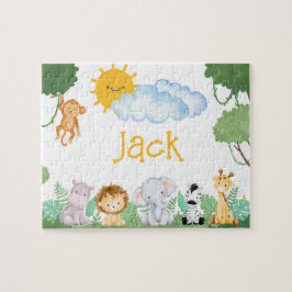 Personlig Jungle Animal Child Namn Puzzle Pussel