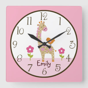 Personlig Jungle Jill Giraffe Nursery Clock Fyrkantig Klocka