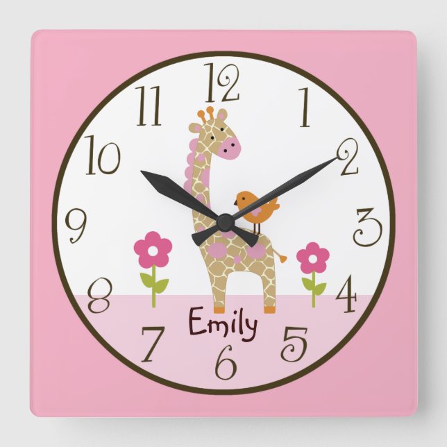 Personlig Jungle Jill Giraffe Nursery Clock Fyrkantig Klocka (Framsida)