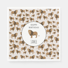 Personlig Jungle Lejon Animal Mönster Birthday Pappersservett