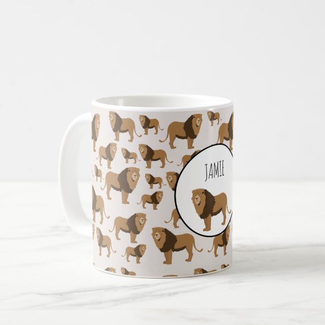 Personlig Jungle Lejon Animal Mönster Kaffemugg (Framsida vänster)