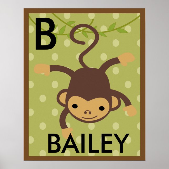 Personlig Jungle Monkey Wall Art Namn Poster (Framsidan)