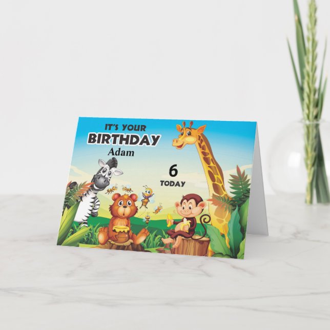 Personlig Jungle Safari Barnkalas Kort (Framsida)