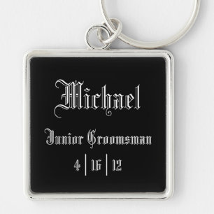 Personlig Junior Groomsman Keychain Fyrkantig Silverfärgad Nyckelring