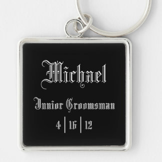 Personlig Junior Groomsman Keychain Fyrkantig Silverfärgad Nyckelring