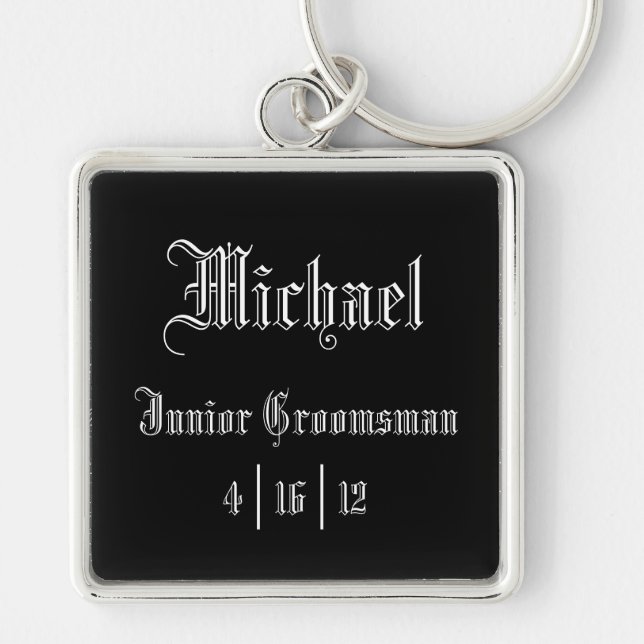 Personlig Junior Groomsman Keychain Fyrkantig Silverfärgad Nyckelring (Framsidan)