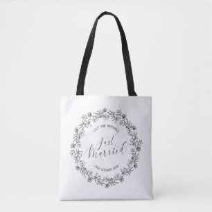 Personlig Just Married Blommig Toteväska Tygkasse