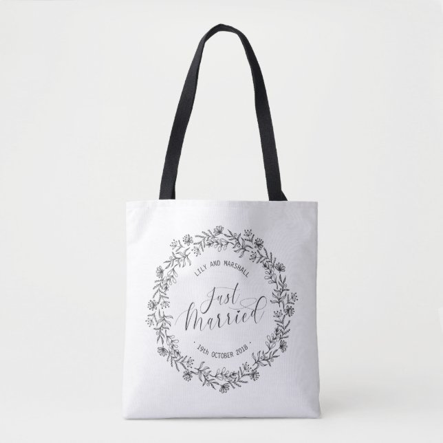 Personlig Just Married Blommig | Toteväska Tygkasse (Framsida)