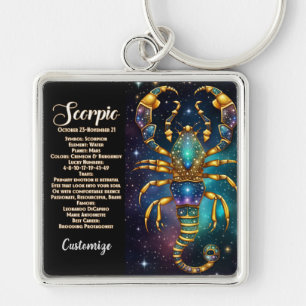 Personlig Juvel Galax Zodiak Skorpion Fyrkantig Silverfärgad Nyckelring
