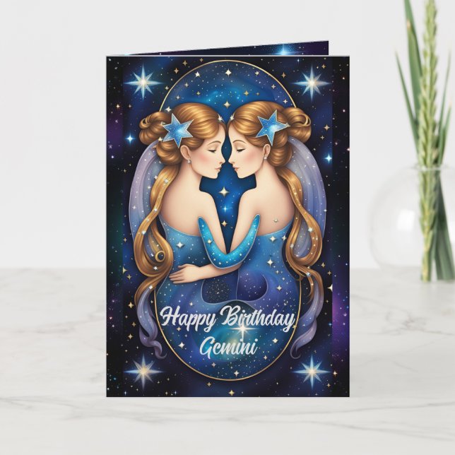 Personlig Juvel Galax Zodiak Tvillingarna Kort (Framsida)