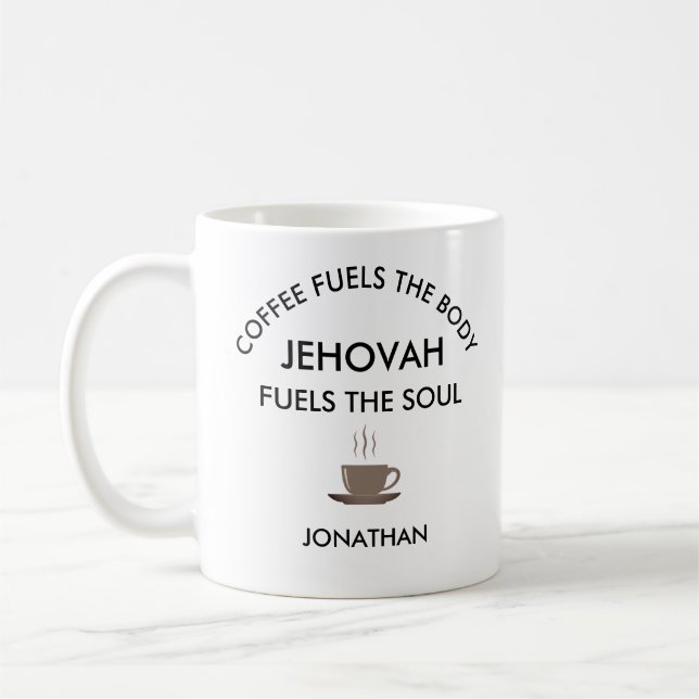 Personlig JW ger Jehovah bränsle själ Kaffemugg (Vänster)