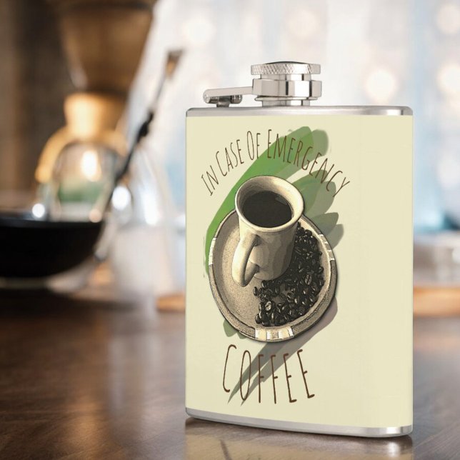 Personlig Kaffe Älskare Kopp Saucer Beans-kolv Fickplunta (flask front on angle)