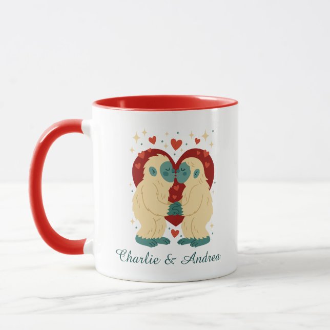 Personlig Kaffe kopp för Par med Kyssande Yeti til (Vänster)
