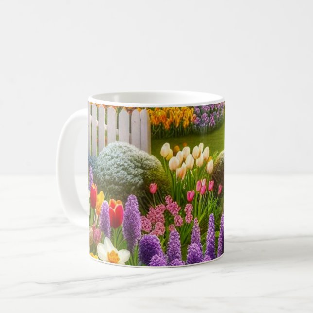 Personlig kaffe med vårblommor i trädgården  kaffemugg (Framsida vänster)