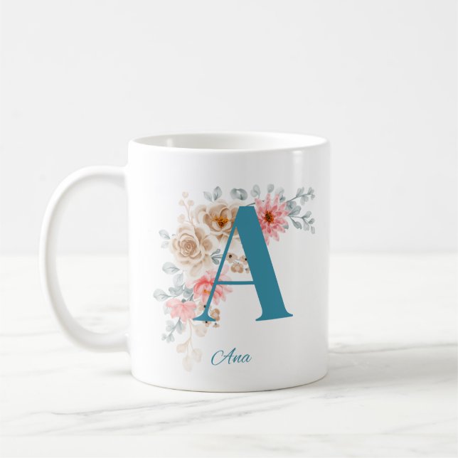 Personlig Kaffe Mugg med Namn och alfabet A (Vänster)