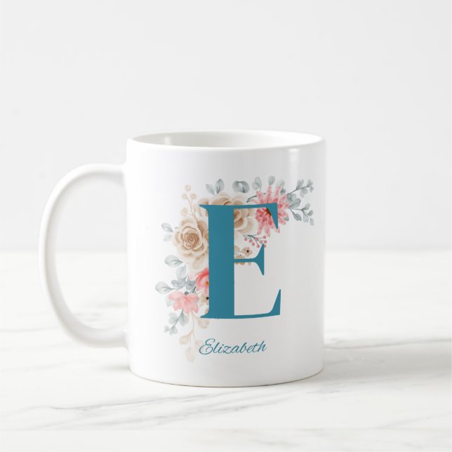 Personlig Kaffe Mugg med Namn och Alfabet E (Vänster)