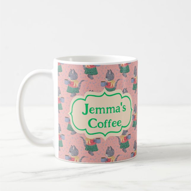 Personlig Kaffe Mugg - Roligt Retro Cats Design (Vänster)