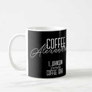 Personlig kaffebar svart och vit kaffemugg