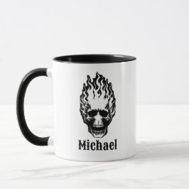 Personlig kaffekopp med flammande skalle