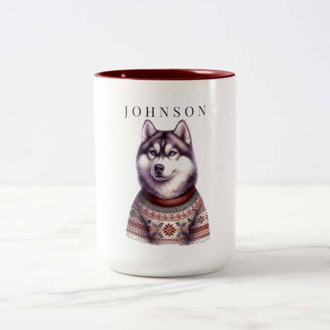 Personlig kaffemugg, festlig sibirisk husky Två-Tonad mugg (Center)