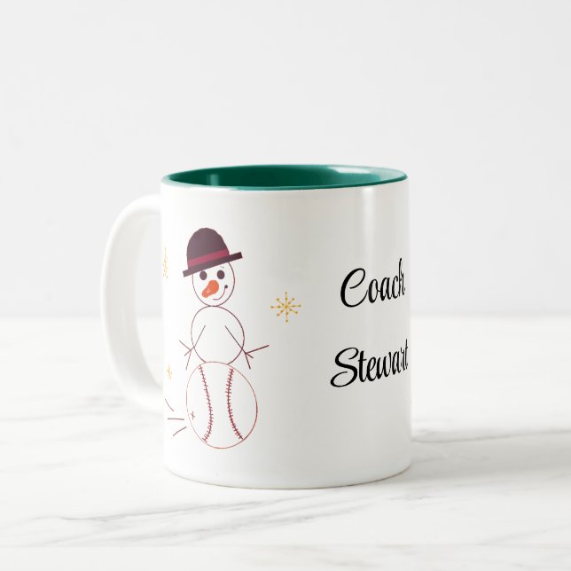 Personlig kaffemugg för basebolltränare med snöman (Framsida vänster)