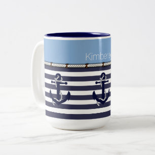 Personlig kaffemugg med ankare och ränder