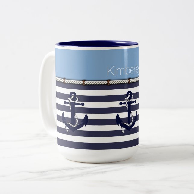 Personlig kaffemugg med ankare och ränder (Framsida vänster)