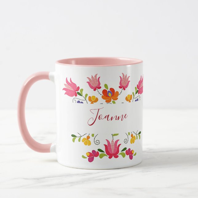 Personlig kaffemugg med blomsterbroderi (Vänster)