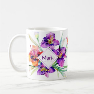 Personlig kaffemugg med lila akvarell Iris