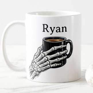 Personlig kaffemugg med skelett hand som present