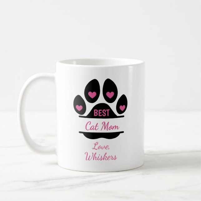 Personlig kaffemugg med tassavtryck för bästa katt (Vänster)