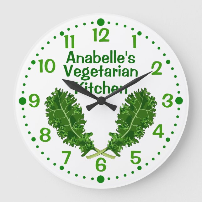 Personlig Kale Vegetarian Kitchen Clock w/Mins Stor Klocka (Framsida)