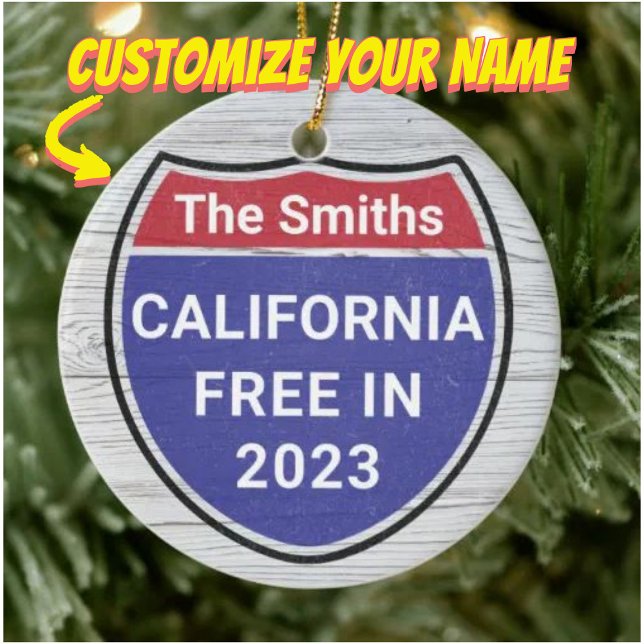 Personlig Kalifornien gratis 2023-jul Julgransprydnad Keramik (customize your ornament)