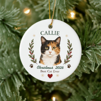 Personlig kalikå katt jul julgransprydnad keramik