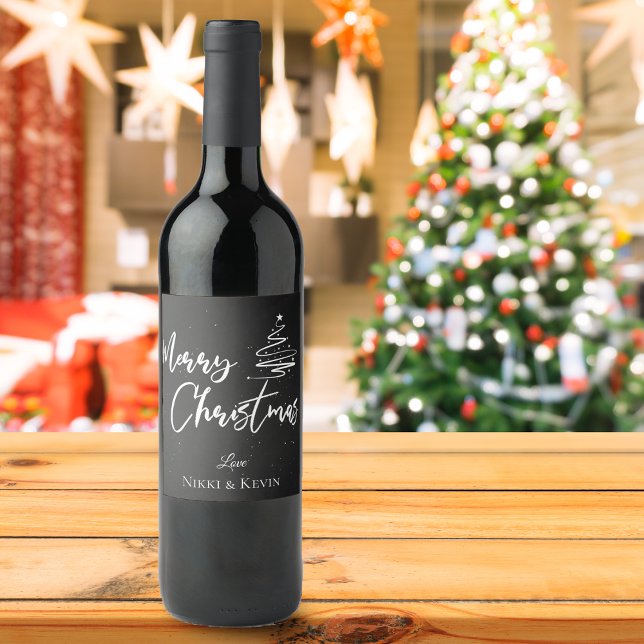 Personlig-kalkylpanel | GOD JUL Vinflaska Etikett (Personalized Chalkboard | Merry Christmas Wine Label)