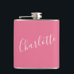 Personlig kalligrafi Namn Rosa Bachelorette  Fickplunta<br><div class="desc">Personlig kalligrafi Namn Bubblegum Rosa Sällskapsresa Party Favor Flask</div>
