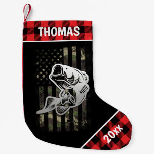 Personlig Kamouflage Flagga Bass Fishing Plaid Liten Julstrumpa