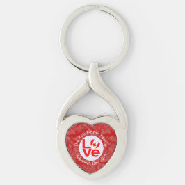 Personlig kanadensisk röd KÄRLEK Flagga Twisted Heart Silverfärgad Nyckelring