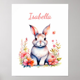 Personlig kanin i rosa blommor poster