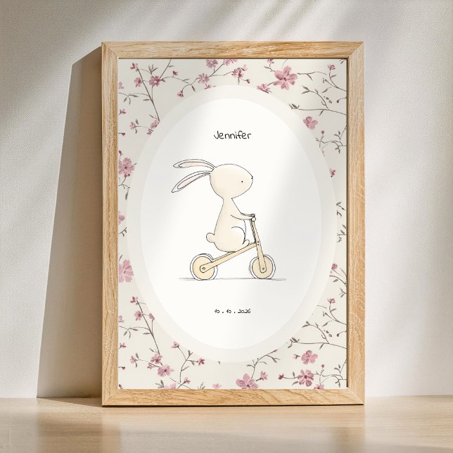 Personlig Kanin Konst – Namn Datum Födelse Dispens Poster (Custom Name Birth Date Print - Cute Bunny Nursery Poster)