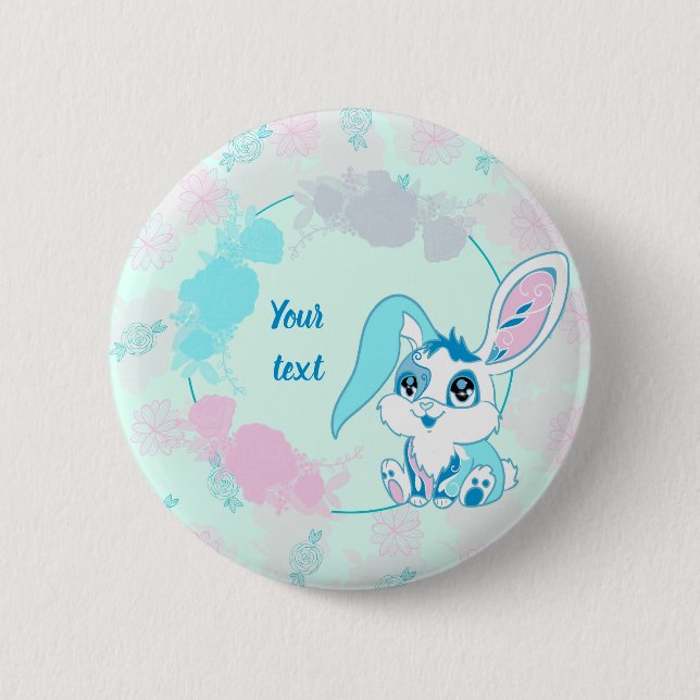 Personlig kanin Söt Blå Kawaii Knapp (Framsida)