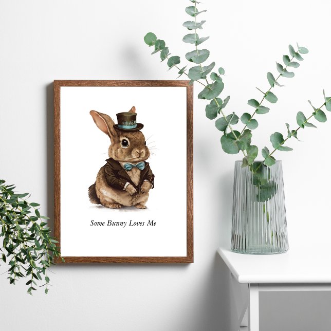 Personlig kanin väggkonst för barnkammare (Adorable Bunny Dressed in Top  Hat Jacket and bow tie. Personalize it.)