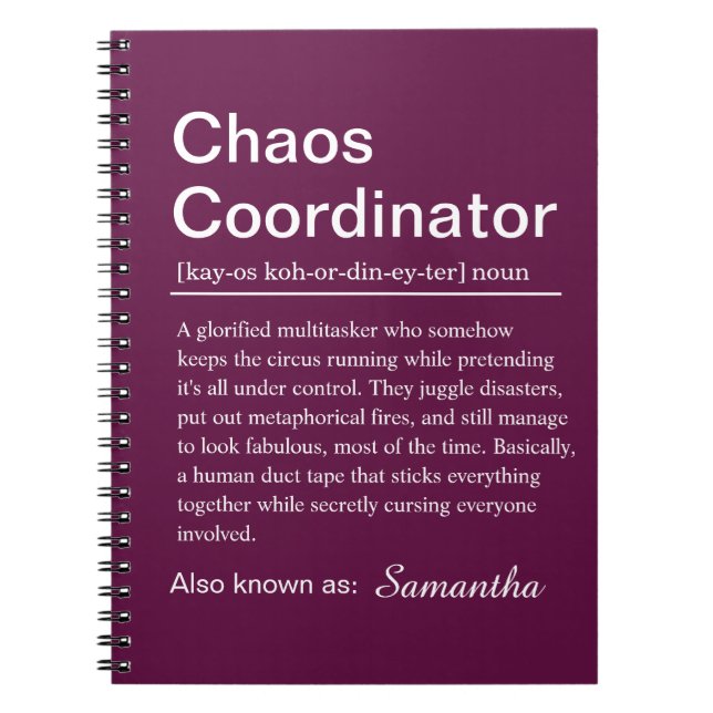 Personlig kaoskoordinator definition anteckningsbok (Framsidan)