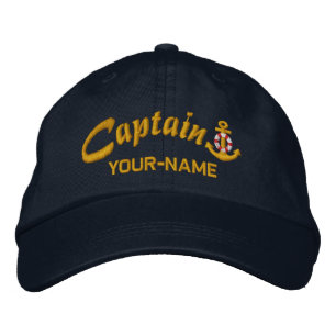 Personlig kapten Lifesaver Anchor Namn Golden Broderad Keps