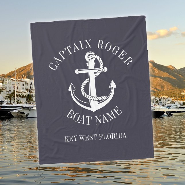 Personlig kapten Nautical Anchor Boat Namn Fleecefilt (Personalized Captain Nautical Anchor Boat Name Fleece Blanket)