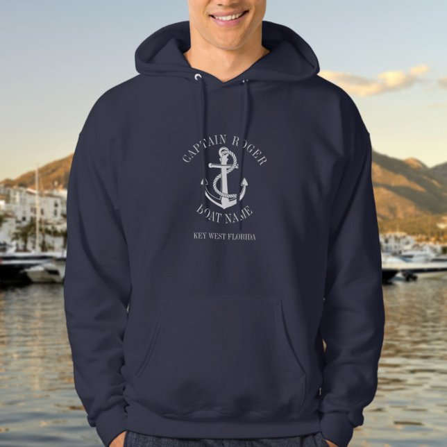 Personlig kapten Nautical Anchor Boat Namn Hoodie (Personalized Captain Nautical Anchor Boat Name Hoodie)
